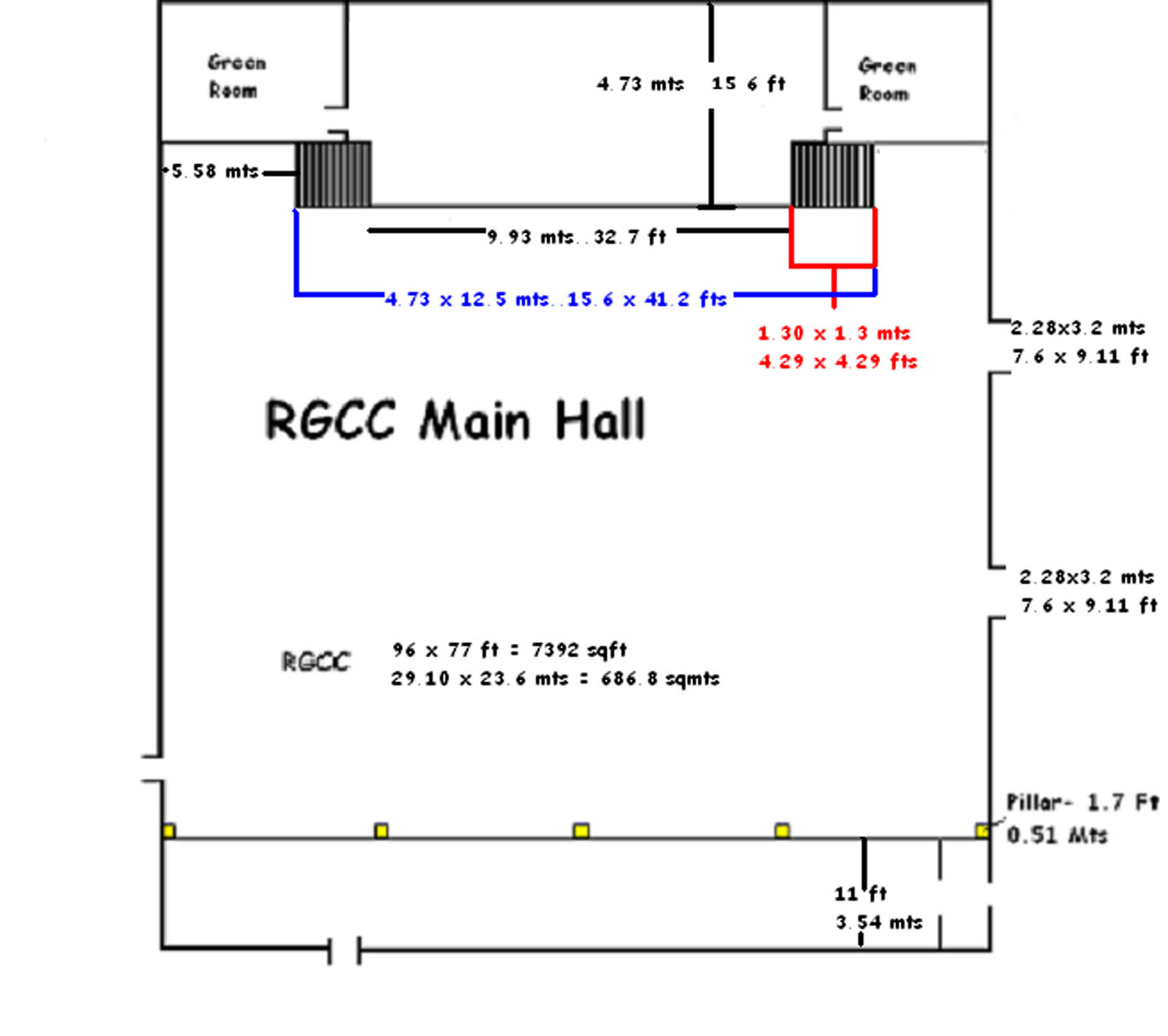 The Leela Raviz facilities: RGCC Main Hall Dimensions